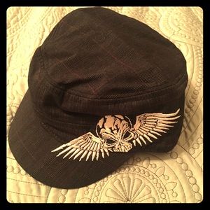 3/$21 Skull and Wing Plaid Black Hat
